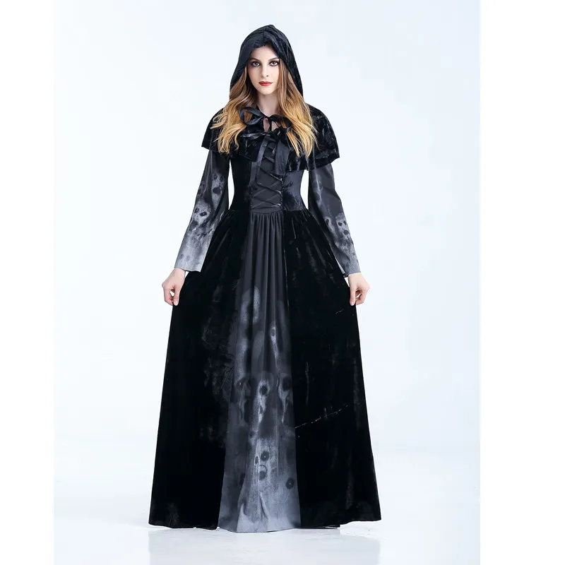 Medieval Renaissance Style Woman's Halloween Adult Black Print Skeleton Robe Witch Gothic Queen of Vampire Costume M40477
Medieval Renaissance Style Woman's Halloween Adult Black Print Skeleton Robe Witch Gothic Queen of Vampire Costume M40477