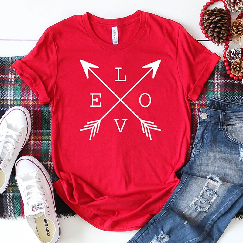 Фото Женская футболка с принтом Love Arrow Corss Повседневная круглым вырезом подарок на