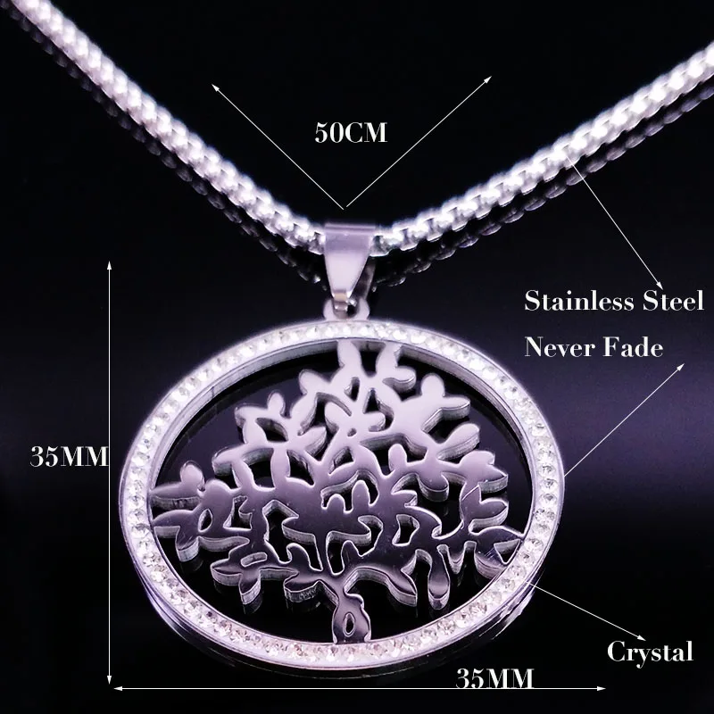 2021 Tree of Life Stainless Steel Crystal Necklace Women Silver Color Statement Necklace Jewelry acero inoxidable joyeria N1861
2021 Tree of Life Stainless Steel Crystal Necklace Women Silver Color Statement Necklace Jewelry acero inoxidable joyeria N1861