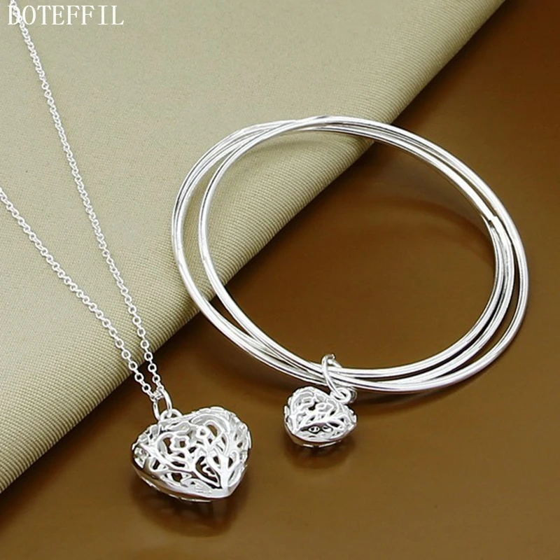 DOTEFFIL 925 Sterling Silver Heart Ball Necklace Bangle Set For Woman Wedding Engagement Party Fashion Charm Jewelry
DOTEFFIL 925 Sterling Silver Heart Ball Necklace Bangle Set For Woman Wedding Engagement Party Fashion Charm Jewelry