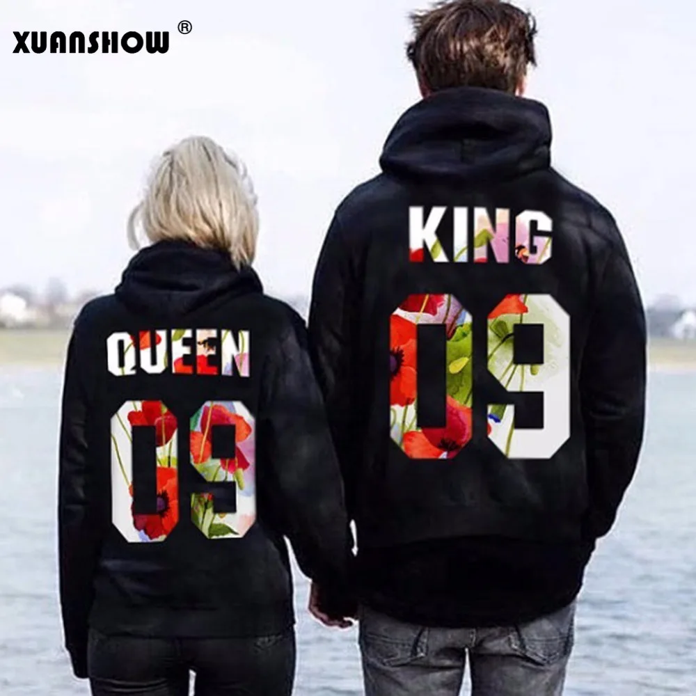 XUANSHOW King Queen 09 классические черные худи с принтом для пары пуловеры флисовые