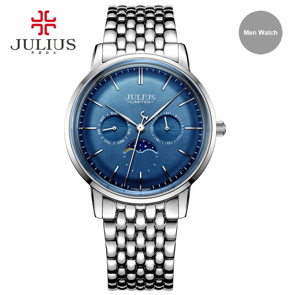 

Julius Fashion Leisure 316L Steel Expensive Quartz Limited Edition Moon Phase High Quality Brand Logo Chronograph Watch JAL-041