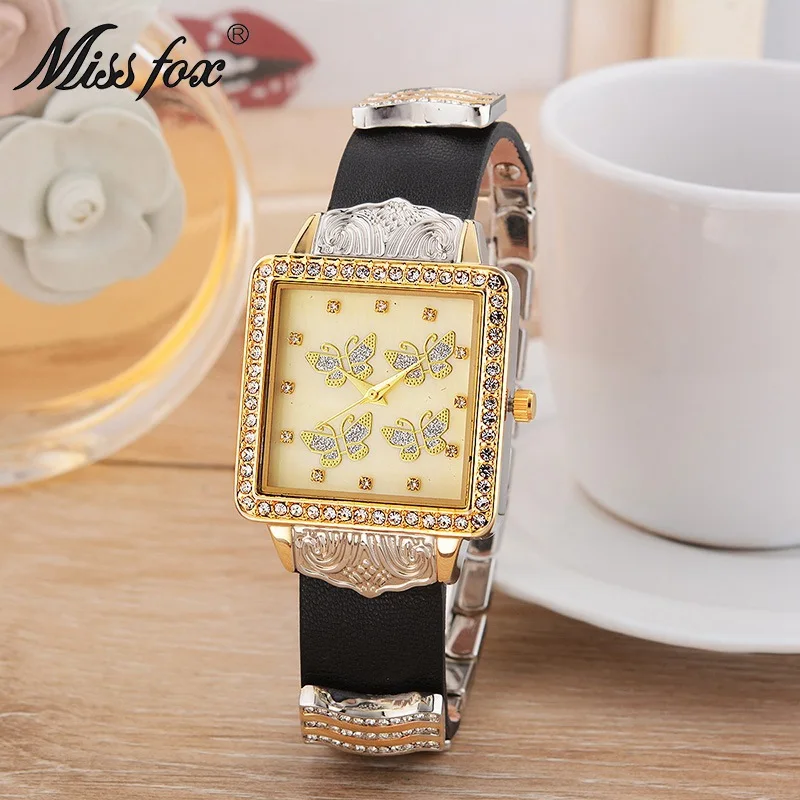 Luxury Dress Watches Women Square Dial Gold Butterfly Rhinestone Black Leather Strap Stainless Steel Quartz Wrist Watch relogios
Luxury Dress Watches Women Square Dial Gold Butterfly Rhinestone Black Leather Strap Stainless Steel Quartz Wrist Watch relogios