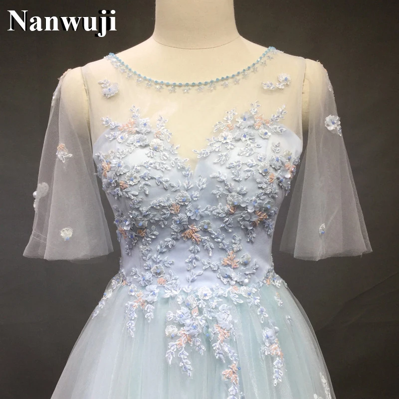 Wedding Dress robe de mariee Real Photo Wedding Gowns A-Line Half Sleeves Wedding Dresses Light Blue Tulle vestido de noiva 2017
Wedding Dress robe de mariee Real Photo Wedding Gowns A-Line Half Sleeves Wedding Dresses Light Blue Tulle vestido de noiva 2017