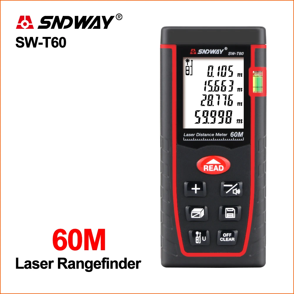 SNDWAY Laser Rangefinder Distance Meter Range Finder Mini Digital Meater Tape Mesurment Tool Device SW-T60 Laser Distance Meter
SNDWAY Laser Rangefinder Distance Meter Range Finder Mini Digital Meater Tape Mesurment Tool Device SW-T60 Laser Distance Meter