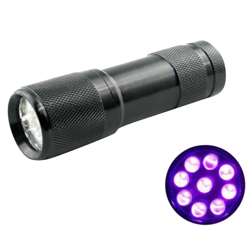 Черный мини алюминиевый портативный УФ ультрафиолетовый Blacklight 9 Светодиодный