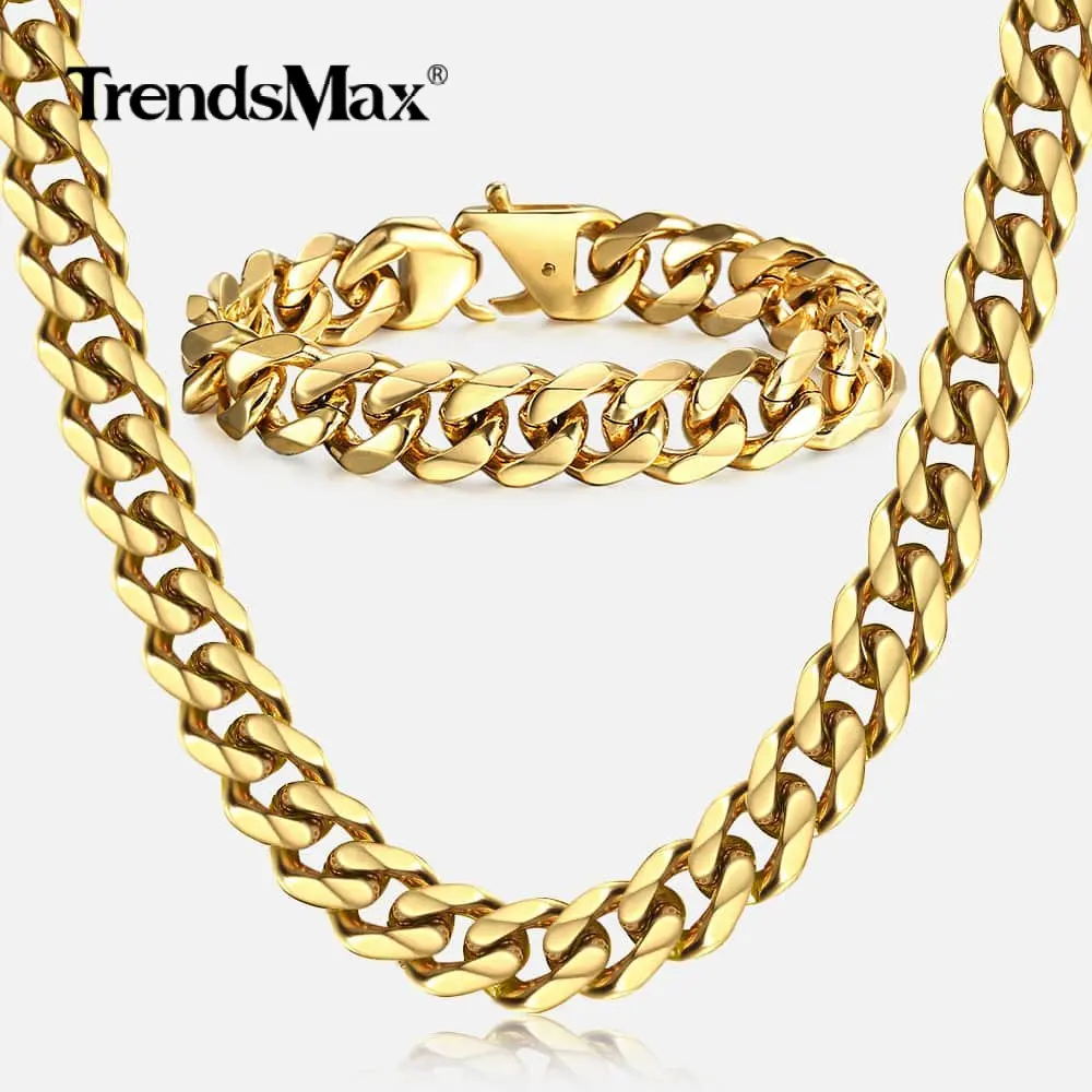 Trendsmax 316L Stainless Steel Hip Hop Necklace Bracelet Set Gold Color Curb Cuban Chain Boys Mens Jewelry Set HS64
Trendsmax 316L Stainless Steel Hip Hop Necklace Bracelet Set Gold Color Curb Cuban Chain Boys Mens Jewelry Set HS64