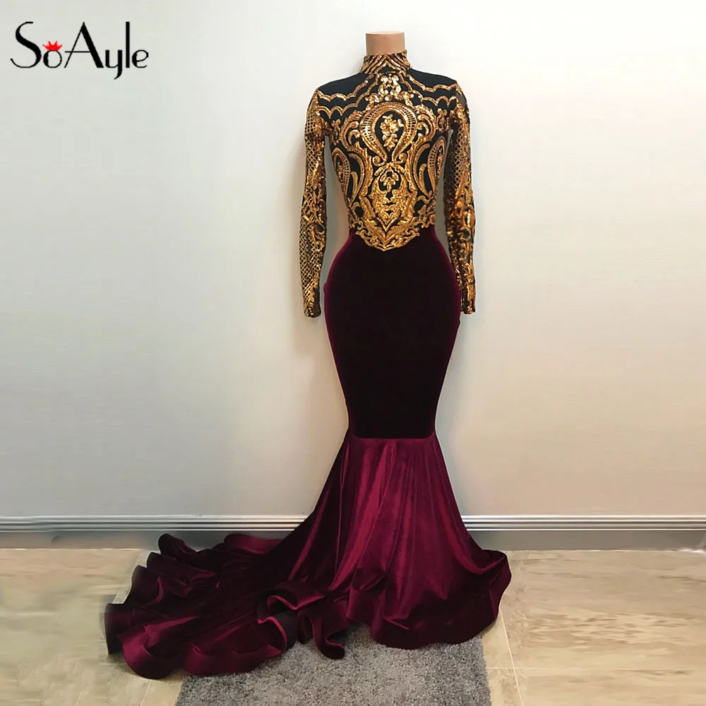 SoAyle Luxurious Mermaid Prom Dresses Sleeves Dubai Sequined Velour Gold Wine Dresses 2018 vestido de noiva Longo abiye H
SoAyle Luxurious Mermaid Prom Dresses Sleeves Dubai Sequined Velour Gold Wine Dresses 2018 vestido de noiva Longo abiye H
