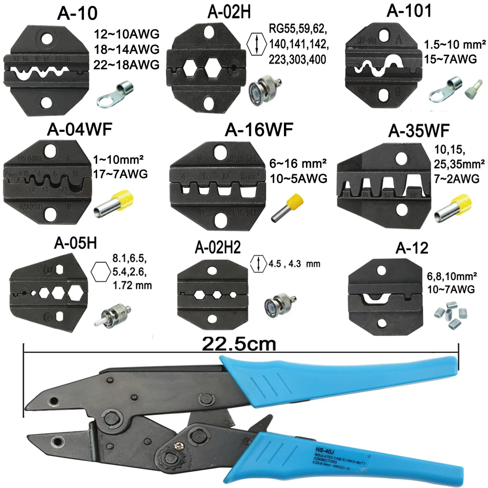 A05H A02H2 A12 A02H A35WFDie Sets for HS HS-05H FSE-05H AM-10 EM-6B1 EM-6B2 CRIMPING PILER Crimping machine one set modules jaws
A05H A02H2 A12 A02H A35WFDie Sets for HS HS-05H FSE-05H AM-10 EM-6B1 EM-6B2 CRIMPING PILER Crimping machine one set modules jaws