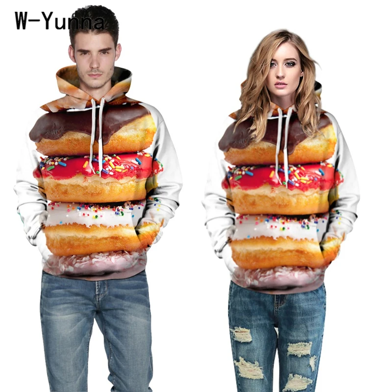 2019 NEW 3D Printed Vivid Delicious Donuts Streetwear Sweatshirt Winter Warm Couple Hooded Hoodies Women Tracksuits | Женская одежда