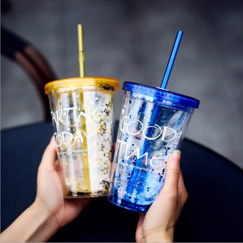 Fashion BlingBling Summer Straw cup 450ml Good Time Double Plastic with a Straw Water copo com canudo
Fashion BlingBling Summer Straw cup 450ml Good Time Double Plastic with a Straw Water copo com canudo