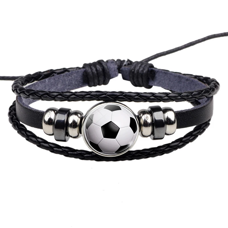 Soccer Leather Bracelet Ball Glass Dome Metal Buckle Punk Fashion Button Jewelry Weave Multilayer Bracelet Men Women Sport Gift
Soccer Leather Bracelet Ball Glass Dome Metal Buckle Punk Fashion Button Jewelry Weave Multilayer Bracelet Men Women Sport Gift