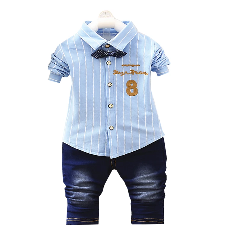 Clothing Set Fashion Letter Embroidered Striped Shirt Jacket + Jeans Bow Tie Accessories Baby 1-4 Age Boys Quality Child clothes
Clothing Set Fashion Letter Embroidered Striped Shirt Jacket + Jeans Bow Tie Accessories Baby 1-4 Age Boys Quality Child clothes