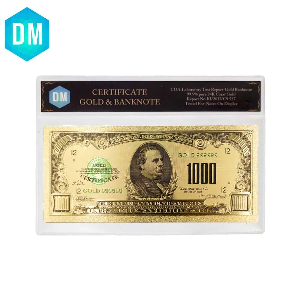 1000 Dollar 24k Gold Banknote Home Decorative Crafts 999.9 Gold Foil 1918 Year Normal Money with Plastic Case
1000 Dollar 24k Gold Banknote Home Decorative Crafts 999.9 Gold Foil 1918 Year Normal Money with Plastic Case