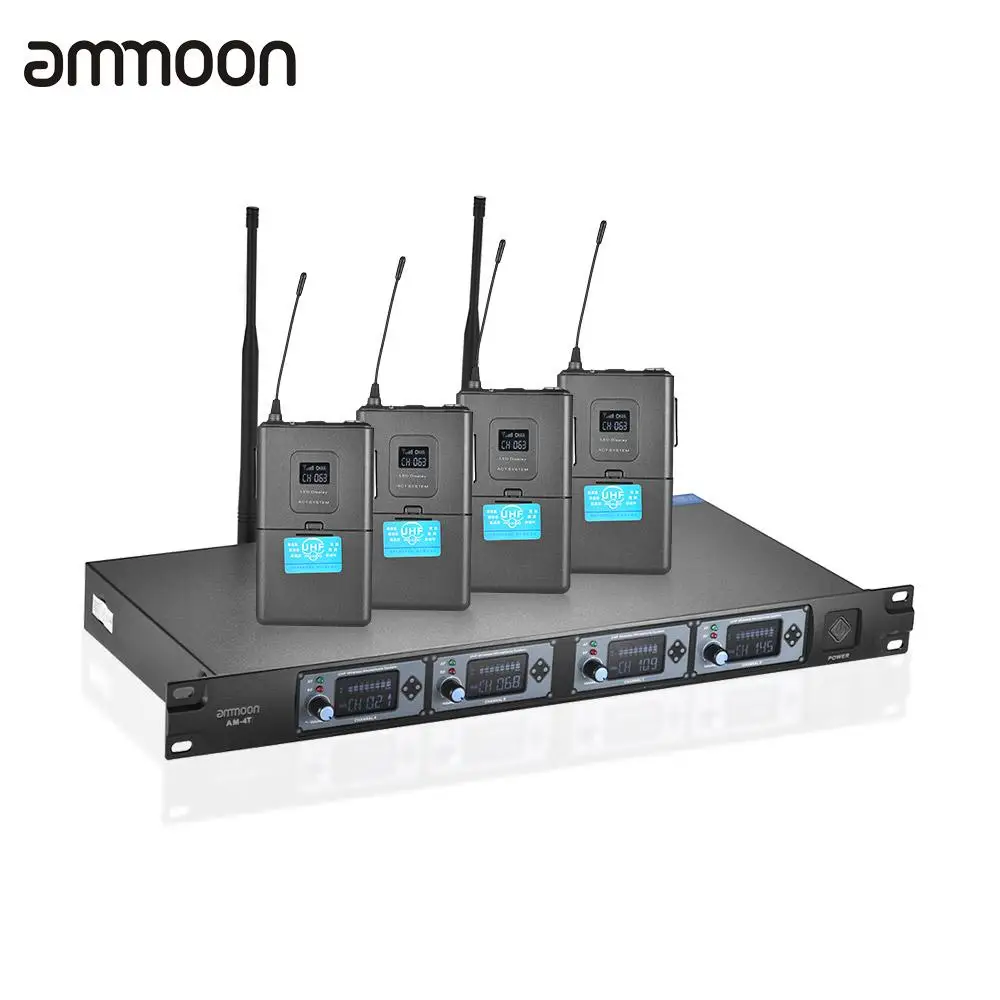 ammoon 4T Professional 4 Channel UHF Wireless Headset Microphone System 4 Mics 1 Wireless Receiver
ammoon 4T Professional 4 Channel UHF Wireless Headset Microphone System 4 Mics 1 Wireless Receiver