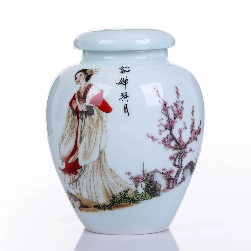

Four Beautiful Women Ceramic Big Tea Caddy Box Porcelain Sealed Kung Fu Tea bottles & jars Storage Canister Decorative Vase