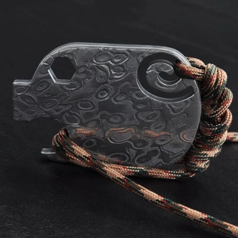 Titanium alloy handy multifunctional tool, Damascus steel can opener edc wrench key pendant, portable bottle opener.
Titanium alloy handy multifunctional tool, Damascus steel can opener edc wrench key pendant, portable bottle opener.