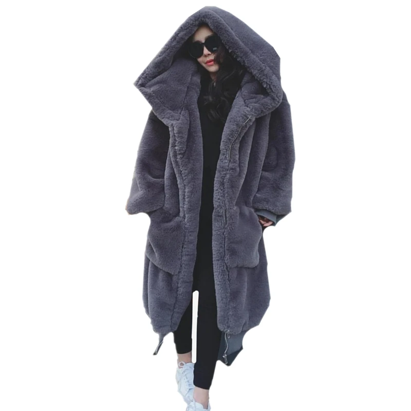 Модное роскошное меховое пальто с шапкой 2020 Длинная женская зимняя утепленная