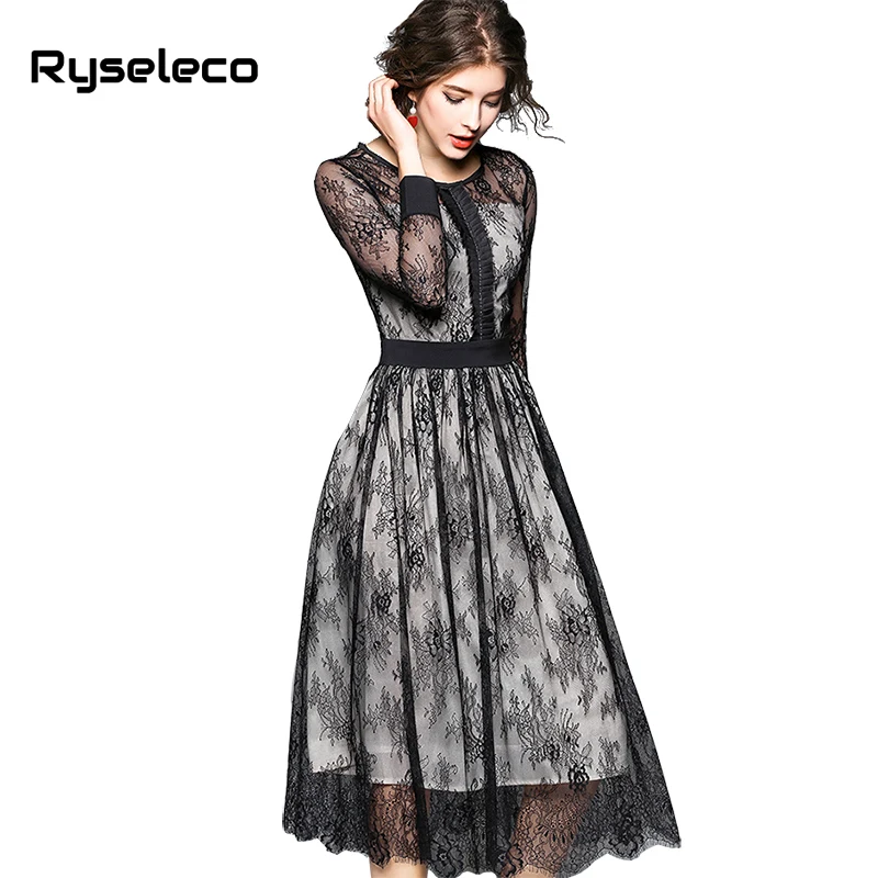 Ryseleco 2018 High Fashion Full Floral Lace Patchwork Sexy Cutout Women Dress A-Line Party Vestido Autumn Quality Black Dresses
Ryseleco 2018 High Fashion Full Floral Lace Patchwork Sexy Cutout Women Dress A-Line Party Vestido Autumn Quality Black Dresses