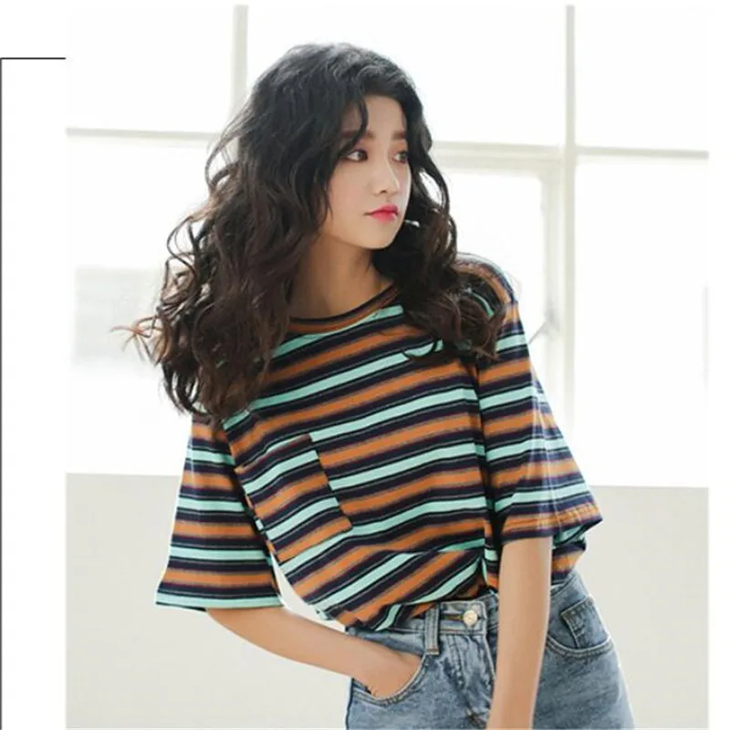 Summer Sweet Women's Shirt 2021 Casual Loose Striped Tops Round Neck Girls Shirts Short-sleeved Blouse
Summer Sweet Women's Shirt 2021 Casual Loose Striped Tops Round Neck Girls Shirts Short-sleeved Blouse