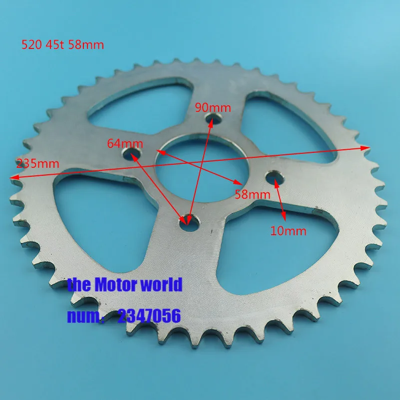 Высококачественная металлическая шестерня привода для мотоцикла, скутера 520, большая Звездочка 45T, звездочки 58 мм 
Высококачественная металлическая шестерня привода для мотоцикла, скутера 520, большая Звездочка 45T, звездочки 58 мм