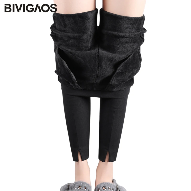 

BIVIGAOS New Fall Winter Thick Velvet Black Pencil Pants Leg Furcal Warm Legging Pants Elastic Skinny Leggings Women's Clothing