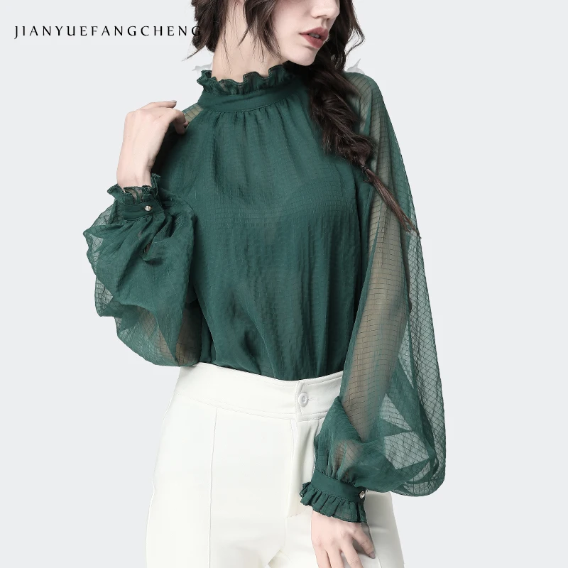 Womens Transparent Chiffon Blouse Large Lantern Sleeve Stand Ruffled Collar Fashion 2019 Summer New Ladies Tops And Blouses
Womens Transparent Chiffon Blouse Large Lantern Sleeve Stand Ruffled Collar Fashion 2019 Summer New Ladies Tops And Blouses