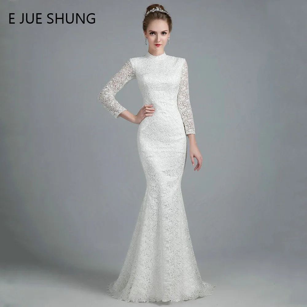 E JUE SHUNG Real Dress White Vintage Thick Lace Mermaid Wedding Dresses High Neck Long Sleeves Wedding Gowns robe de mariee
E JUE SHUNG Real Dress White Vintage Thick Lace Mermaid Wedding Dresses High Neck Long Sleeves Wedding Gowns robe de mariee