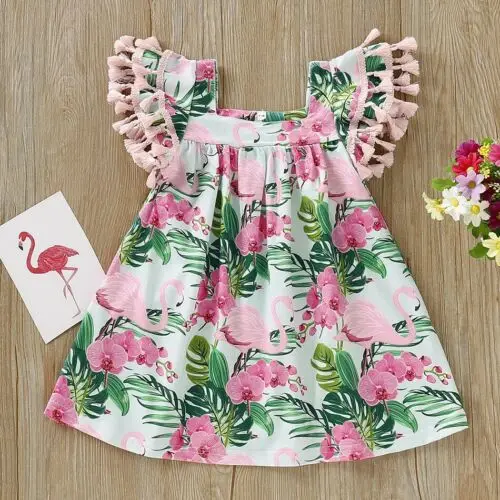 Летнее платье для девочек маленьких праздничные платья в стиле бохо с фламинго