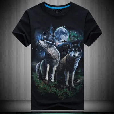 Мужская футболка из хлопка с 3D Цифровым принтом в виде звездного волка свободная