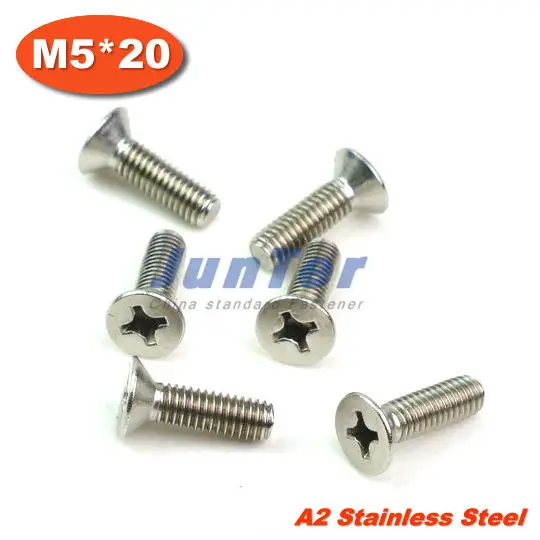 

100pcs/lot DIN965 M5*20 Stainless Steel A2 Machine Phillips Flat Head (Cross recessed countersunk head screws) Screw