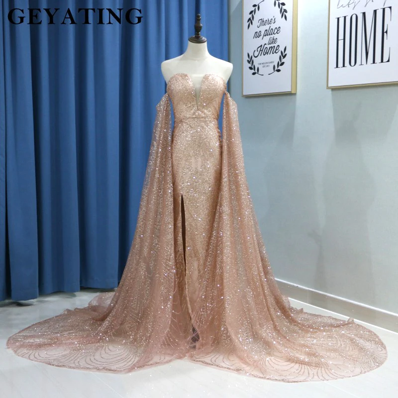 Фото Блестящее розовое золото блестящее платье русалки для выпускного вечера со