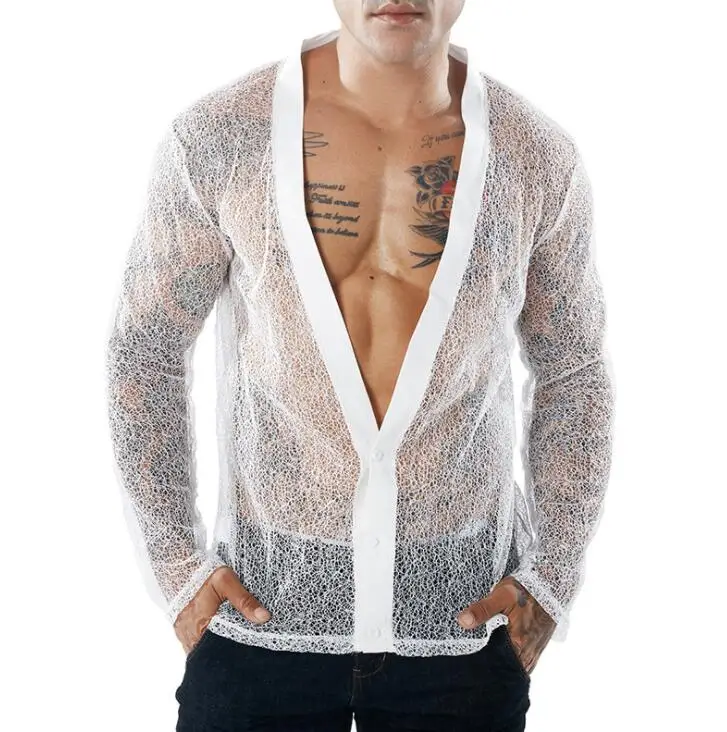Transparent mesh shirt men long sleeve shirt teenage korean fashion punk slim sexy shirt mens personality stage singer dance
Transparent mesh shirt men long sleeve shirt teenage korean fashion punk slim sexy shirt mens personality stage singer dance