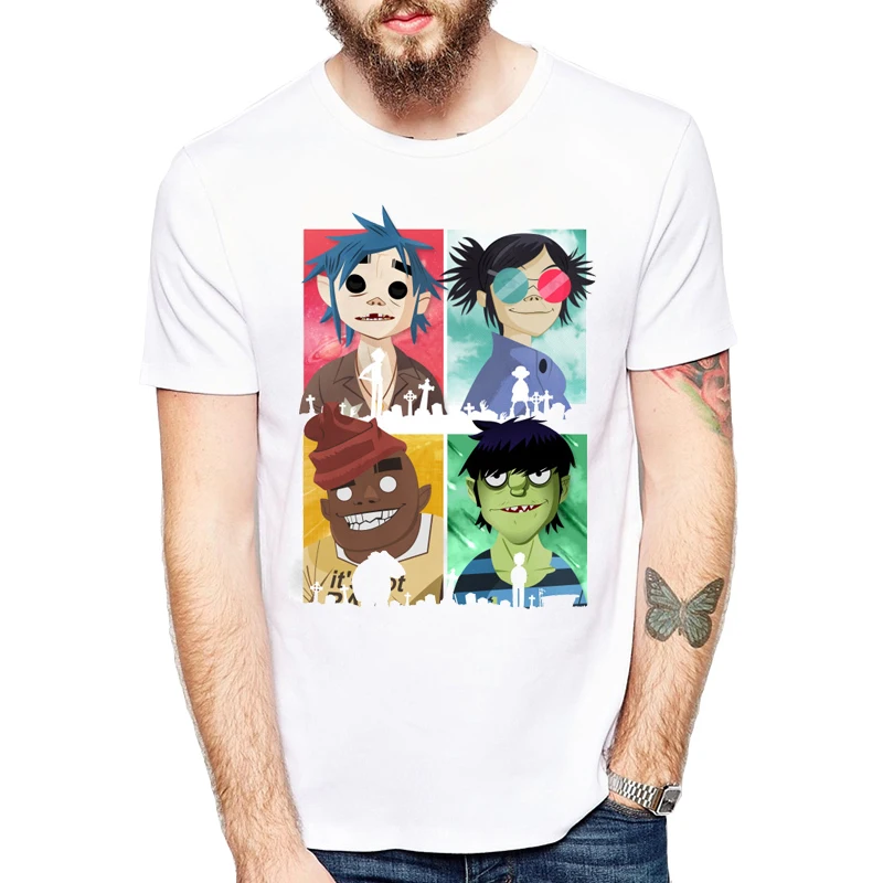 Мужская футболка с коротким рукавом Gorillaz летняя принтом топы Harajuku новинка 2019|t-shirt