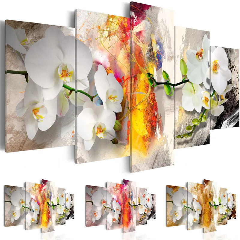 

Декоративные панели современная живопись на холсте 5, модульный постер, абстрактные орхидеи, цветы, настенные картины для гостиной, домашний декор