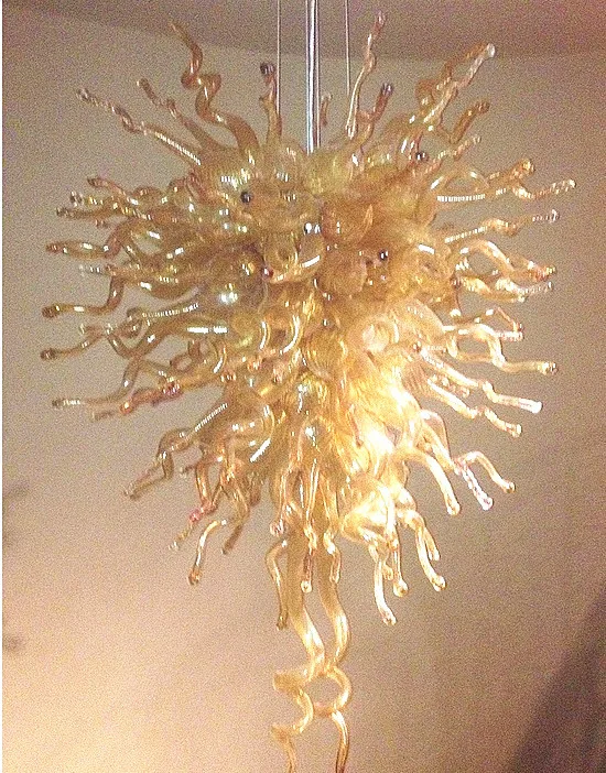 

Modern Hotel Lobby Decor Dale Chihuly Style Amber Color blown glass Chandeliers LED Light Fixture