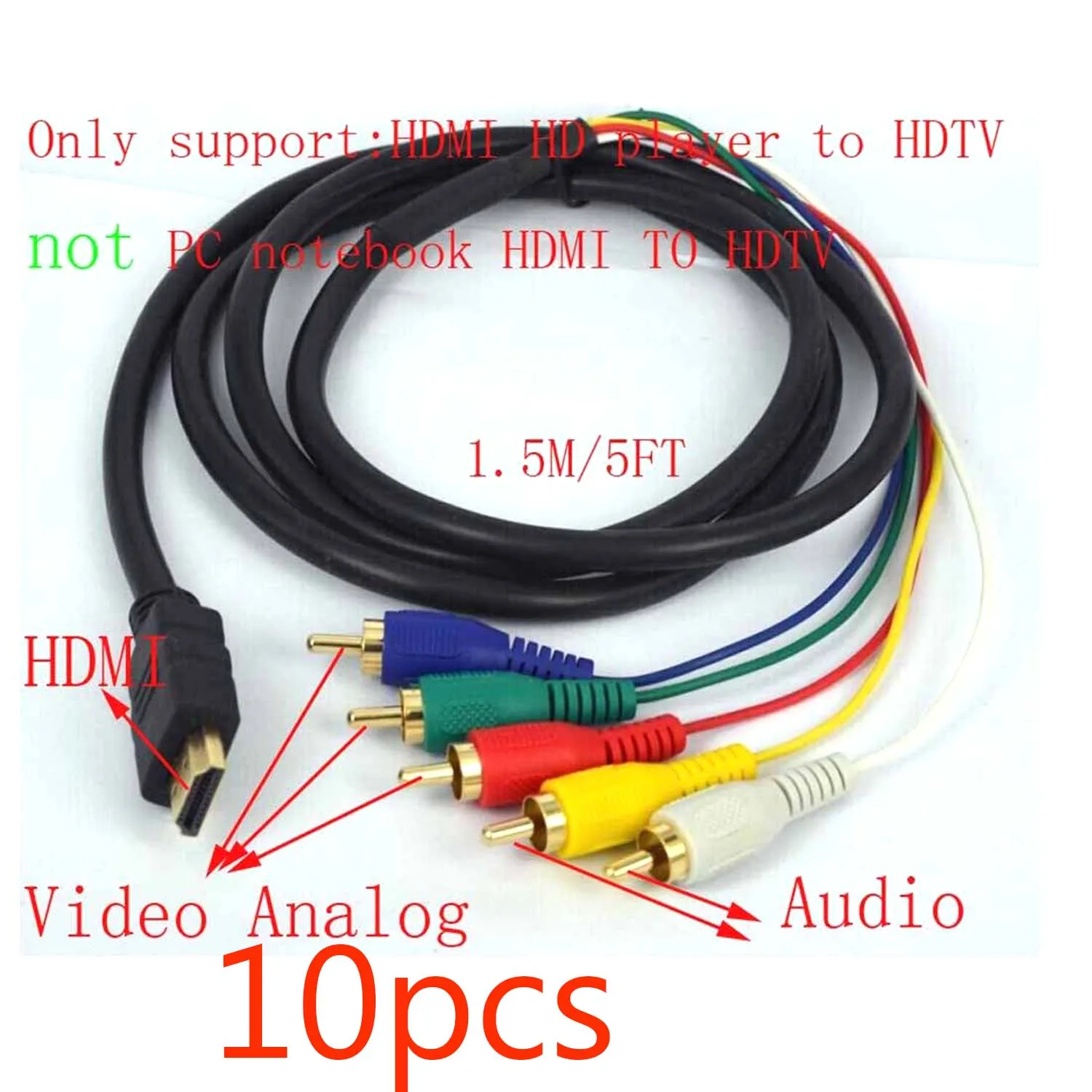 Фото 10 шт. HDMI штекер к 5 RCA RGB Аудио Видео AV компонентный кабель - купить