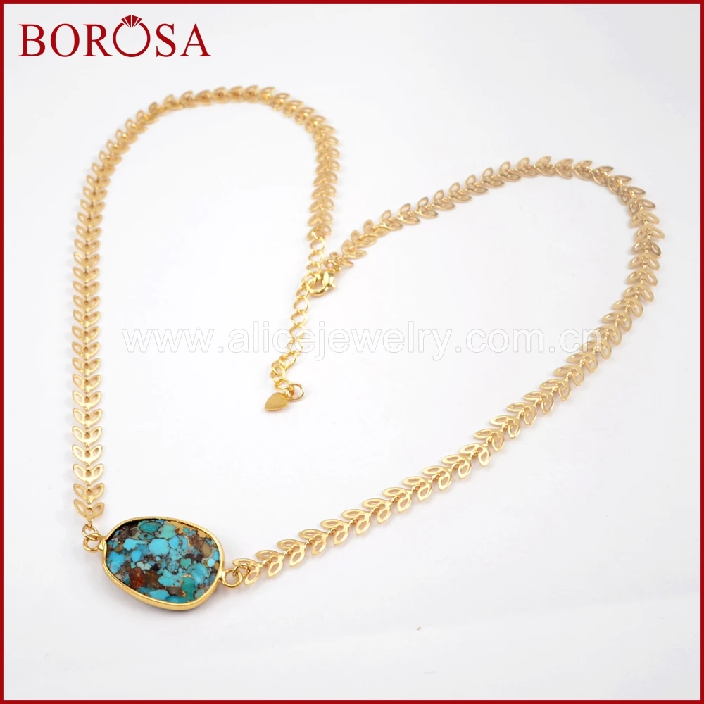 BOROSA Design Natural Stone Gold Color Mixed Fashion Copper Natural Turquoises Black Agates Connector Necklace Jewelry G1520
BOROSA Design Natural Stone Gold Color Mixed Fashion Copper Natural Turquoises Black Agates Connector Necklace Jewelry G1520