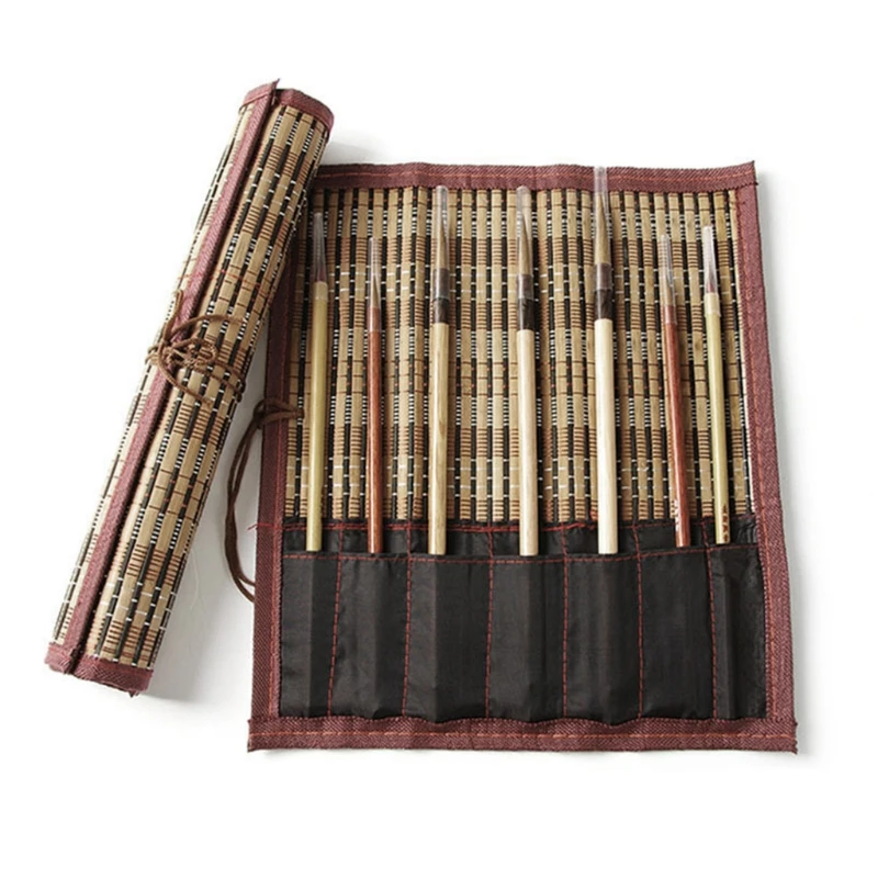 High Quality Painting Brush Holder Bamboo Rolling Bag Calligraphy Pen Case Curtain Pack For Art Supplies | Канцтовары для офиса и