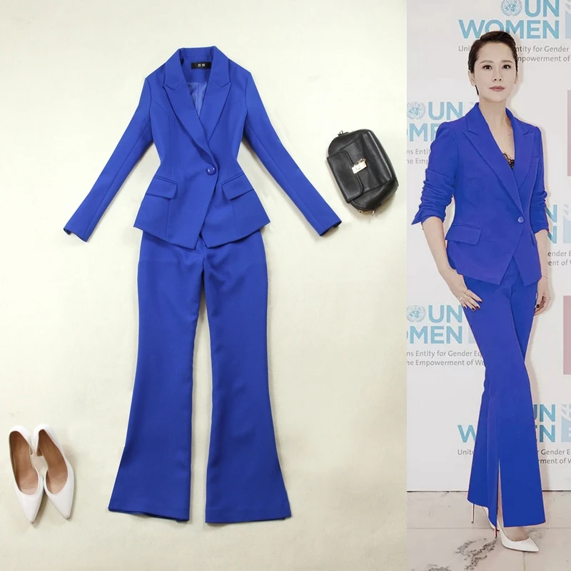 Large size Professional wear women's new autumn and winter blue suits set body temperament small suit micro-horn ladies set wild
Large size Professional wear women's new autumn and winter blue suits set body temperament small suit micro-horn ladies set wild