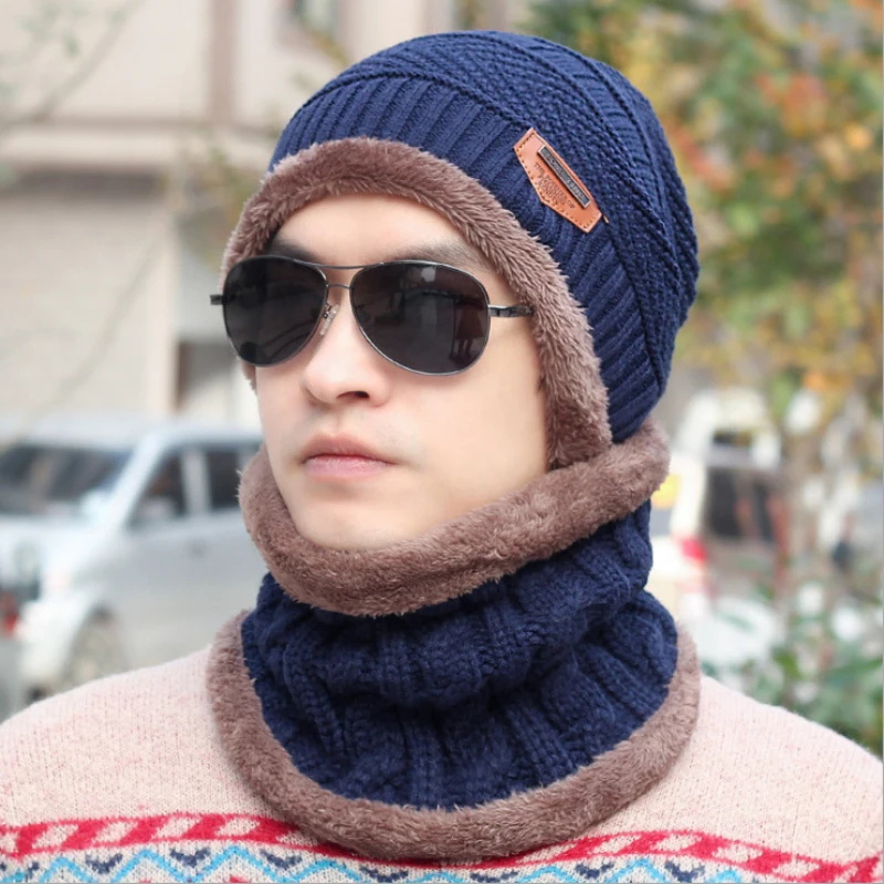 

Мужская вязаная шапка-бини HT770, зимняя теплая мешковатая шапка и шарф, комплект из шапки и шарфа, 2019