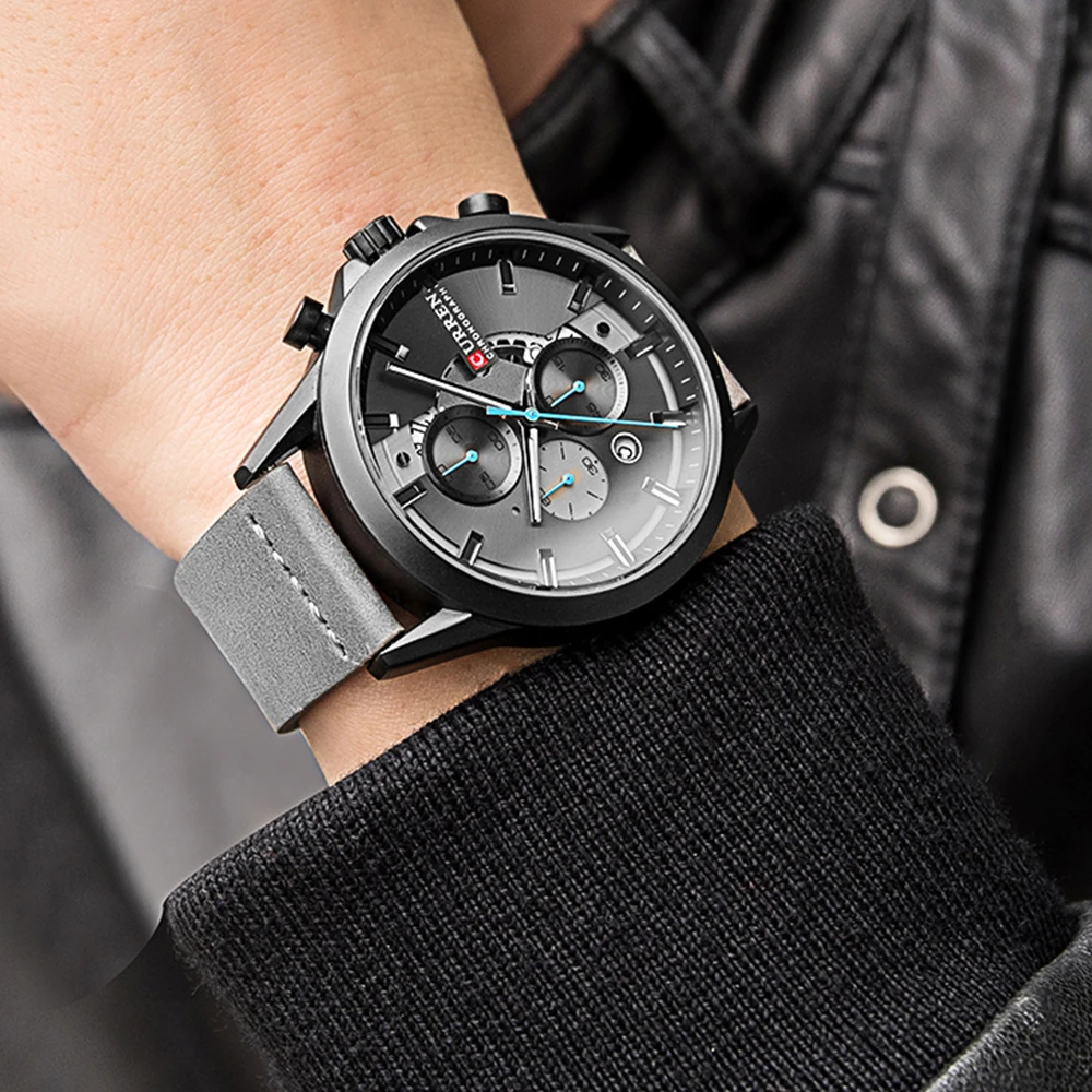 Curren Mens Watches Top Brand Luxury Chronograph Men Watch Leather Waterproof Sport Male Clock Man Wristwatch | Наручные часы