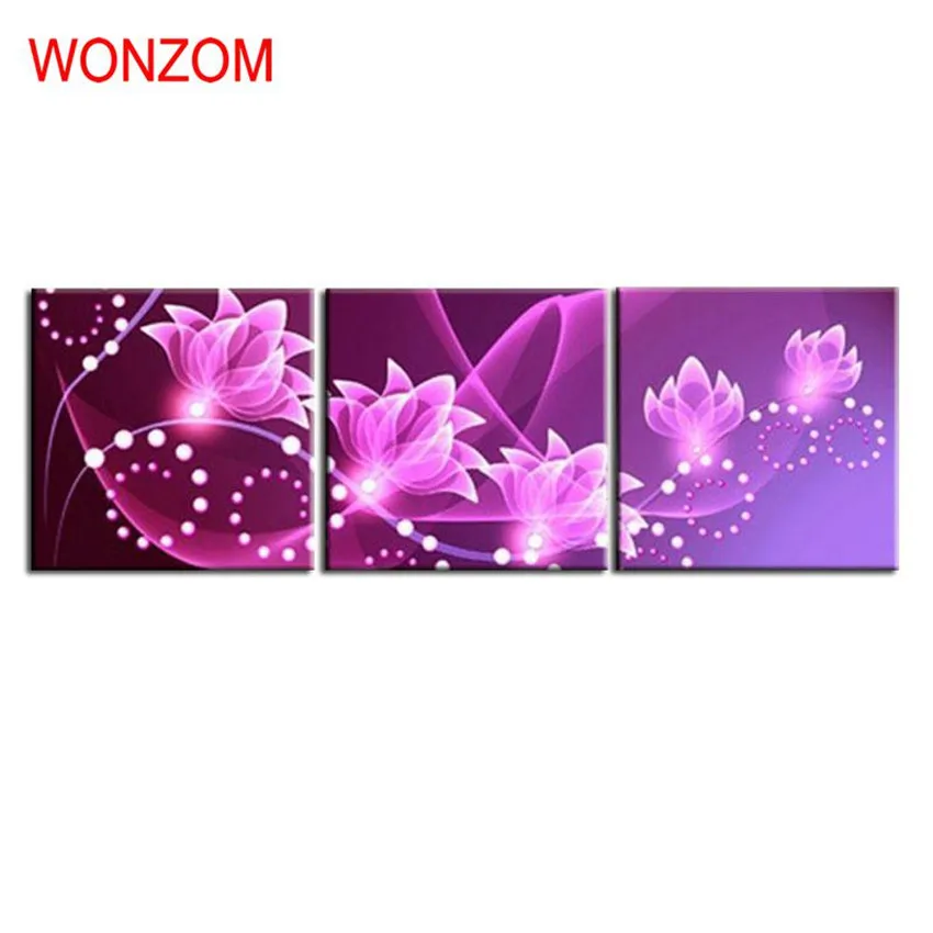 

Framed 3Pcs Abstract Purple Flowers Canvas Art Paintings HD Wall Home Decor For Living Room Modular Arts Cuadros Decoracion 2017