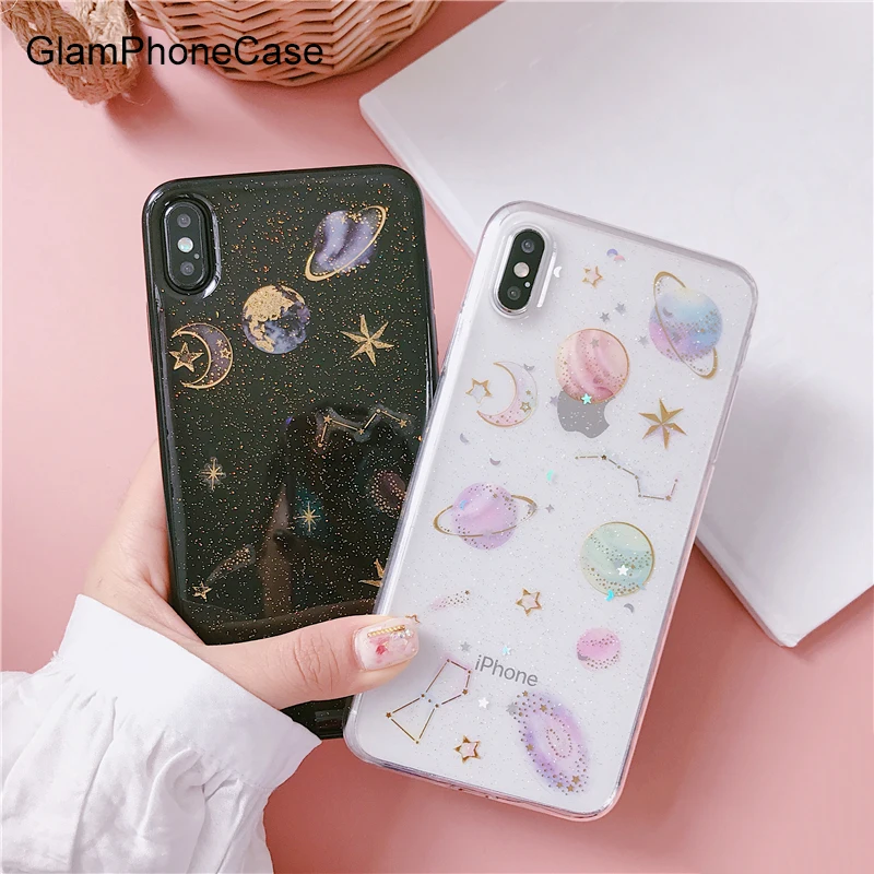 GlamPhoneCase блестящий чехол для телефона с изображением звездного неба Луны iphone XS Max XR