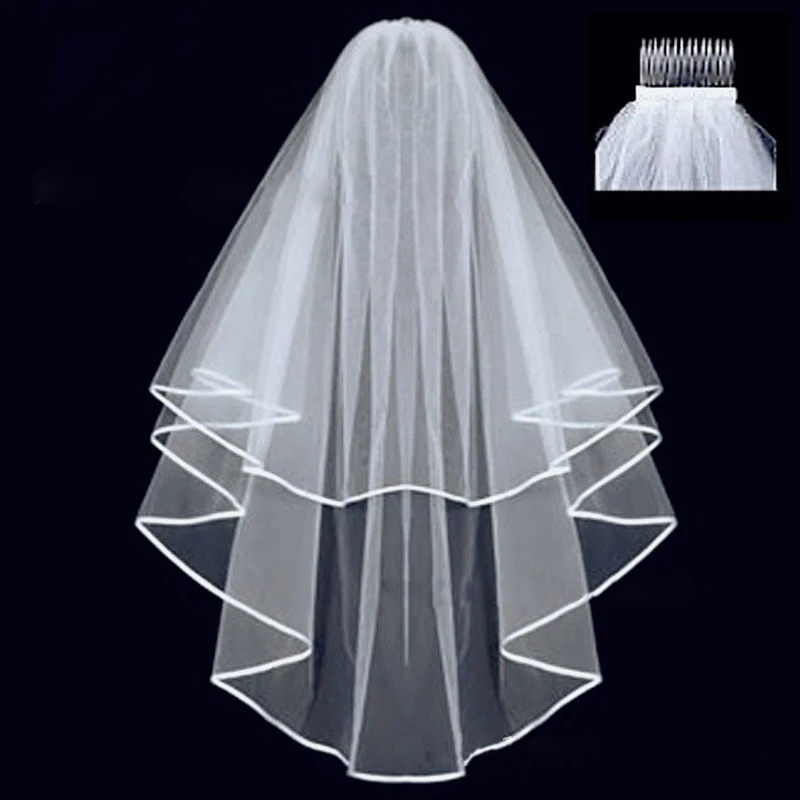 2021 Popular Style Two Layers Wedding Veils Simple Ribbon Edge Elbow Length Bridal Veil With Comb
2021 Popular Style Two Layers Wedding Veils Simple Ribbon Edge Elbow Length Bridal Veil With Comb