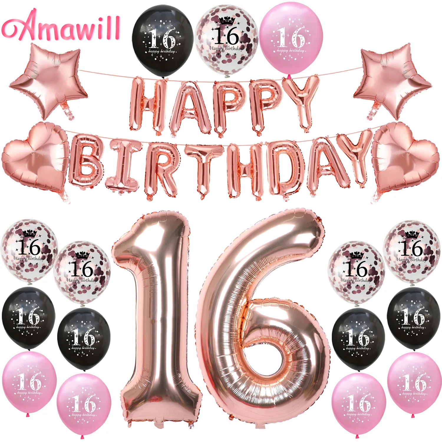 Amawill Rose Gold Birthday Party Decorations Adult 16th Happy Birthday Balloons Sweet 16 Party Decorations 16 Birthday Decor 75D
Amawill Rose Gold Birthday Party Decorations Adult 16th Happy Birthday Balloons Sweet 16 Party Decorations 16 Birthday Decor 75D