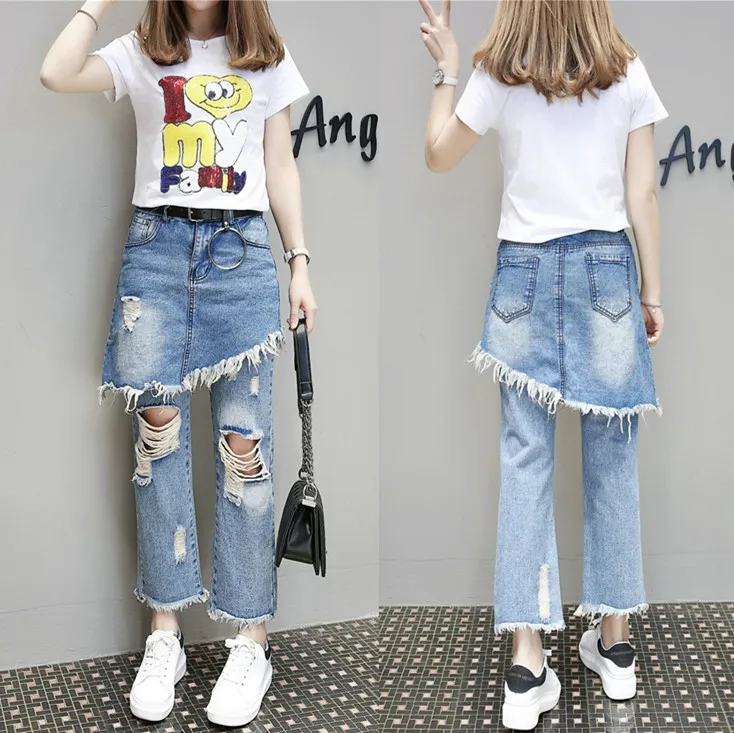 Putin. Rider European station 2018 spring and summer new holes irregular two ladies jeans skirt women nine pants tide
Putin. Rider European station 2018 spring and summer new holes irregular two ladies jeans skirt women nine pants tide