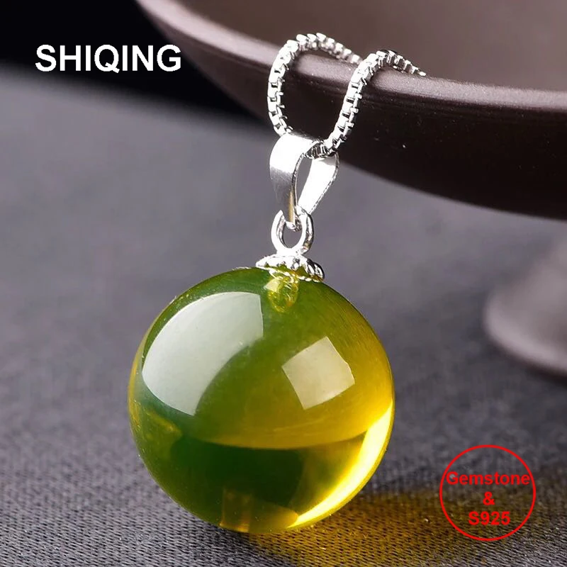 SHIQING Простой камень 5A синий янтарь 925 стерлингового серебра Очаровательное