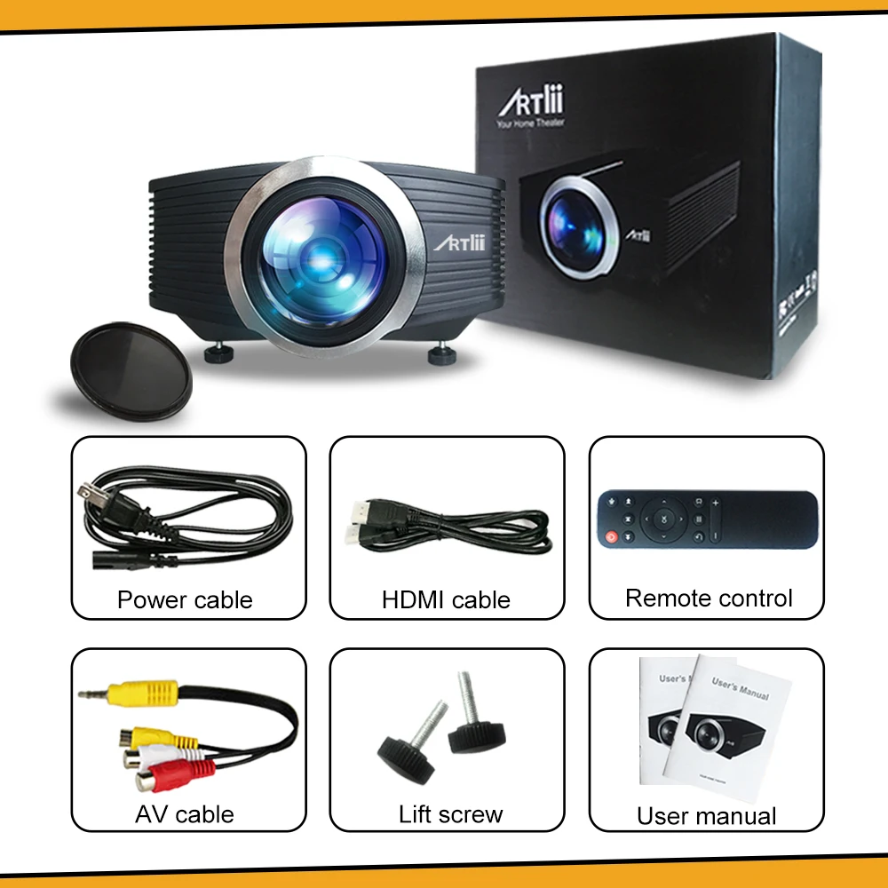 Artlii портативный проектор USB HDMI стерео динамик AC3 аудио формат LED видео Proyector