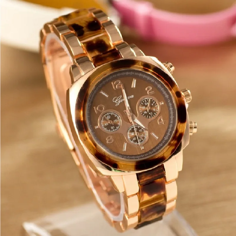 Фото Новинка женские металлические наручные часы леопардовые стразы - купить
